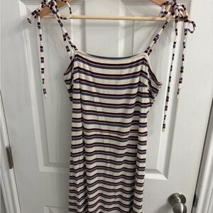 Glamorous Cream Mini Dress with Navy and Pink Stripes